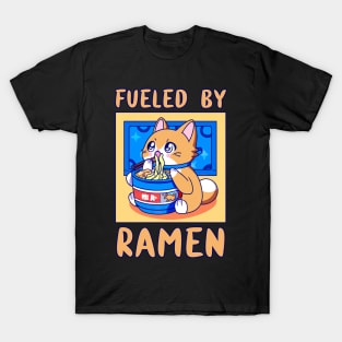 Fueled By Ramen Anime Cat Eating Japanese Food Funny Kawaii Merch Gift Japanese For Boy Girl Kids Children Teen Lover T-Shirt